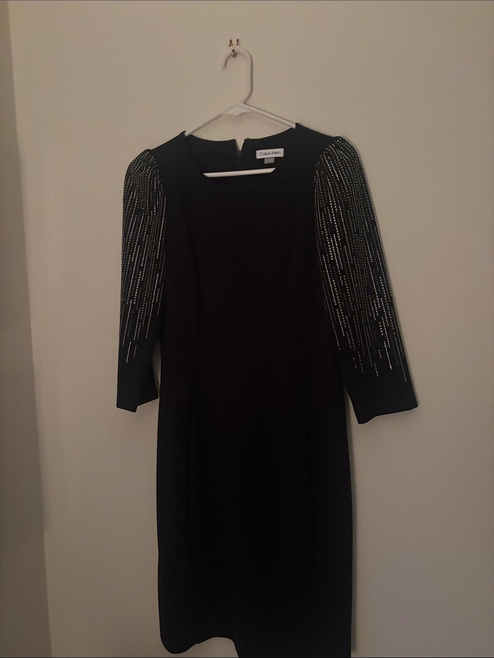 Calvin Klein Black Dress with Beaded Sleeves